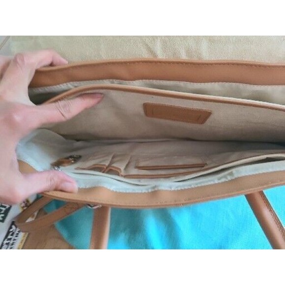 Francine Collection Tan Leather Laptop Brief Case Bag - Picture 5 of 14